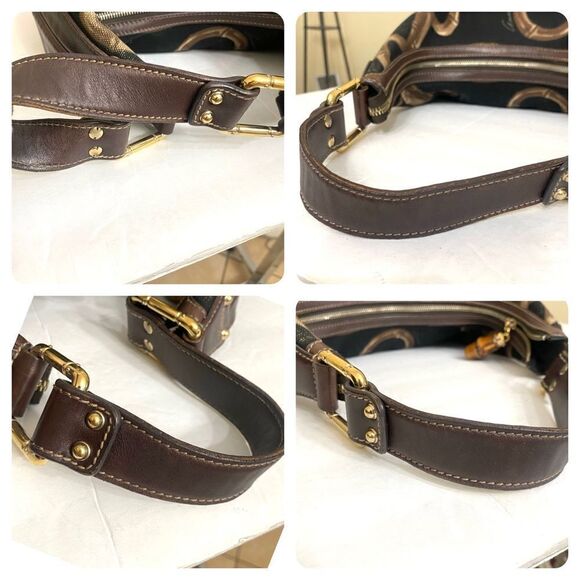 GUCCI Horsebit Canvas Leather Hobo Bag 💼 Brown/Black - Picture 10 of 16